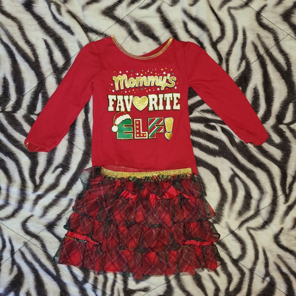 Mommy's Favorite Elf Christmas Snowflake & Santa Hat Top&Tutu set